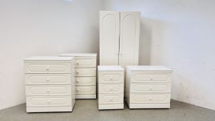 A "KINGSTOWN" 5 PIECE BEDROOM SUITE COMPRISING TWO DOOR WARDROBE H 184CM X D 52CM X W 83CM.