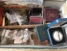 BOX OF MIXED COINS, GB 1951 FESTIVAL OF BRITAIN CROWN (2) IN BOXES,