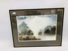 FRAMED AND MOUNTED ANTHONY WALLER PASTEL SCENE OF WETLAND 35.5CM X 53CM.