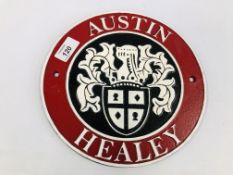 REPRODUCTION CAST IRON AUSTIN HEALEY CIRCULAR PLAQUE - DIAMETER 24CM.