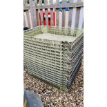 16 X GREEN CRATES, W 77CM X D 57CM.