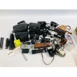 BOX OF MIXED CAMERA EQUIPMENT TO INCLUDE ZENIT CAMERA, NIKON, PENTONA, FLASH ETC.