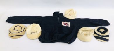 AN OLYMPIC GAMES 1952 ORIGINAL SWEATSHIRT JACKET AND CAP TOGETHER WITH OTHER UNIVERSITY CAPS.