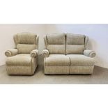 A GOOD QUALITY "SHERBORNE" TWO SEATER SOFA W 140CM X D 82CM X H 94CM ALONG WITH A MATCHING ARMCHAIR.