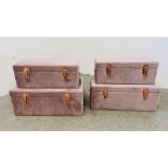 4 X BEAUTIFY FAUX PINK SUEDE UPHOLSTERED STORAGE TREASURY BOXES (2 X 59CM X 36CM X 24CM AND 2 X