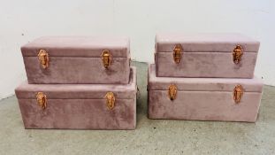 4 X BEAUTIFY FAUX PINK SUEDE UPHOLSTERED STORAGE TREASURY BOXES (2 X 59CM X 36CM X 24CM AND 2 X