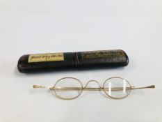 A PAIR OF ANTIQUE GLASSES, THE RIMS MARKED 375 IN ORIGINAL CASE.