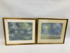 A PAIR OF FRAMED PASTELS "MOONLIGHT" & "SUNDAY MORNING" SOUTHWOLD BEARING SIGNATURE K.