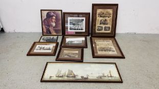 A GROUP OF 8 PICTURES, PRINTS & FRAMED BOOK PLATES RELATING TO GREAT YARMOUTH FISHING INDUSTRIES.