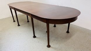 A C20TH MAHOGANY "D" - END DINING TABLE, ON PAD FEET 290CM LONG. BESPOKE COMMISSION BY JOHN BARNARD.