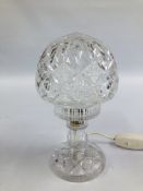 A CUT GLASS CRYSTAL LAMP IN THE WATERFORD STYLE (RIM CHIPS) - H 27CM - WIRE REMOVED - SOLD AS SEEN.