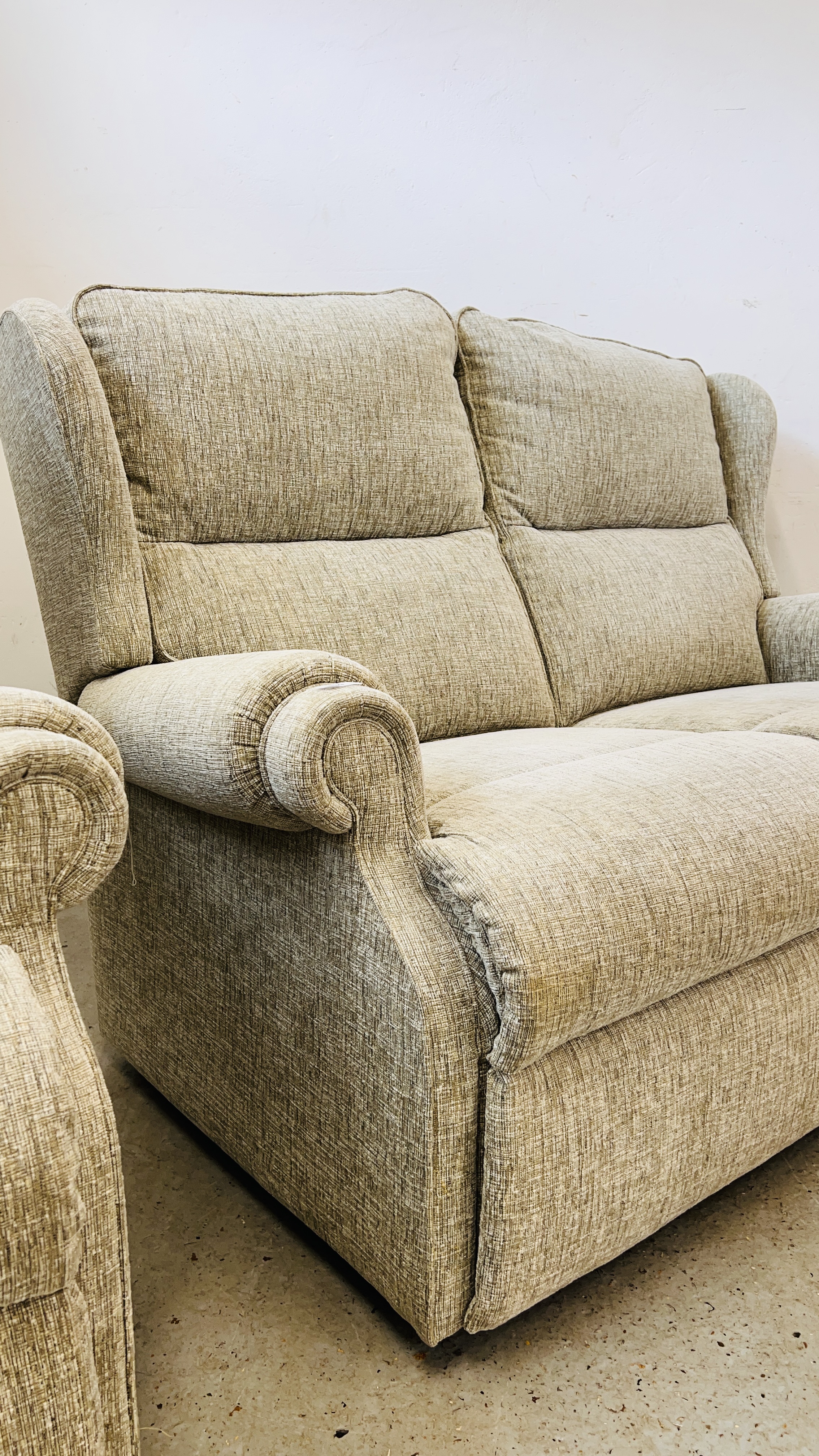 A GOOD QUALITY "SHERBORNE" TWO SEATER SOFA W 140CM X D 82CM X H 94CM ALONG WITH A MATCHING ARMCHAIR. - Image 12 of 14