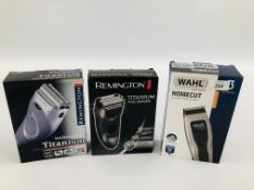 2 X REMINGTON TITANIUM ELECTRIC SHAVERS ALONG WITH A WAHL EXAMPLE - SOLD AS SEEN