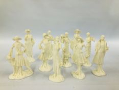A GROUP OF 10 ROYAL WORCESTER COLLECTORS FIGURINES "THE 1920'S VOGUE COLLECTION" (APPROX H 21CM)