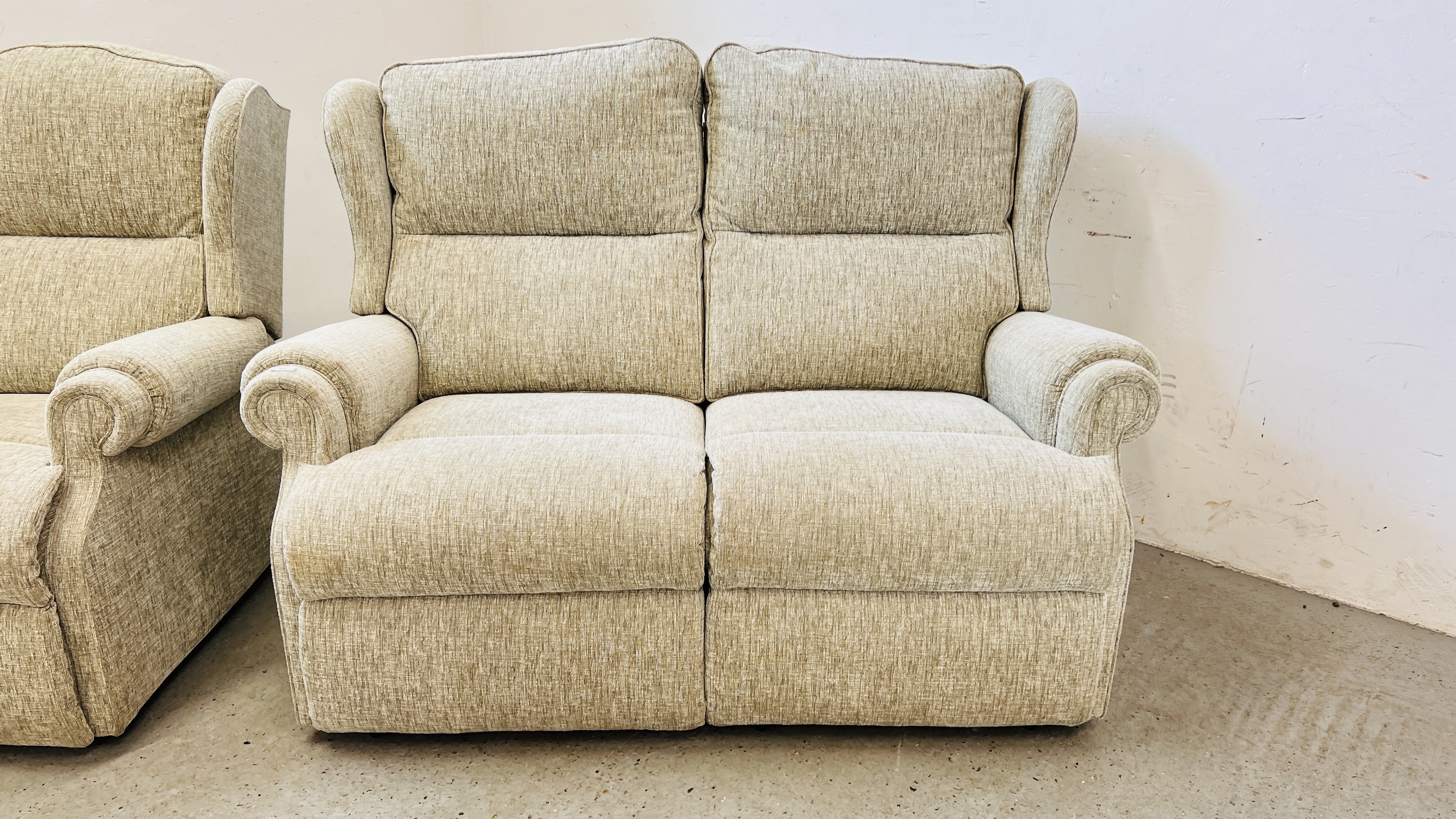 A GOOD QUALITY "SHERBORNE" TWO SEATER SOFA W 140CM X D 82CM X H 94CM ALONG WITH A MATCHING ARMCHAIR. - Image 2 of 14