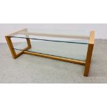 MARKS AND SPENCER "COLBY" LIGHT OAK / GLASS TWO TIER COFFEE TABLE L 120CM. D 45CM. H 41CM.