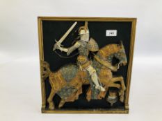 A 3 DIMENSIONAL PLAQUE DEPICTING KNIGHT ON HORSE BACK EDWARD III.