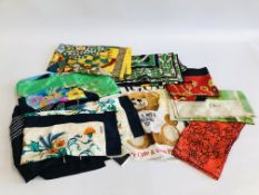 A COLLECTION OF 9 DESIGNER SILK SCARVES TO INCLUDE CHRISTIAN DIOR, SCHIAPARELLI,