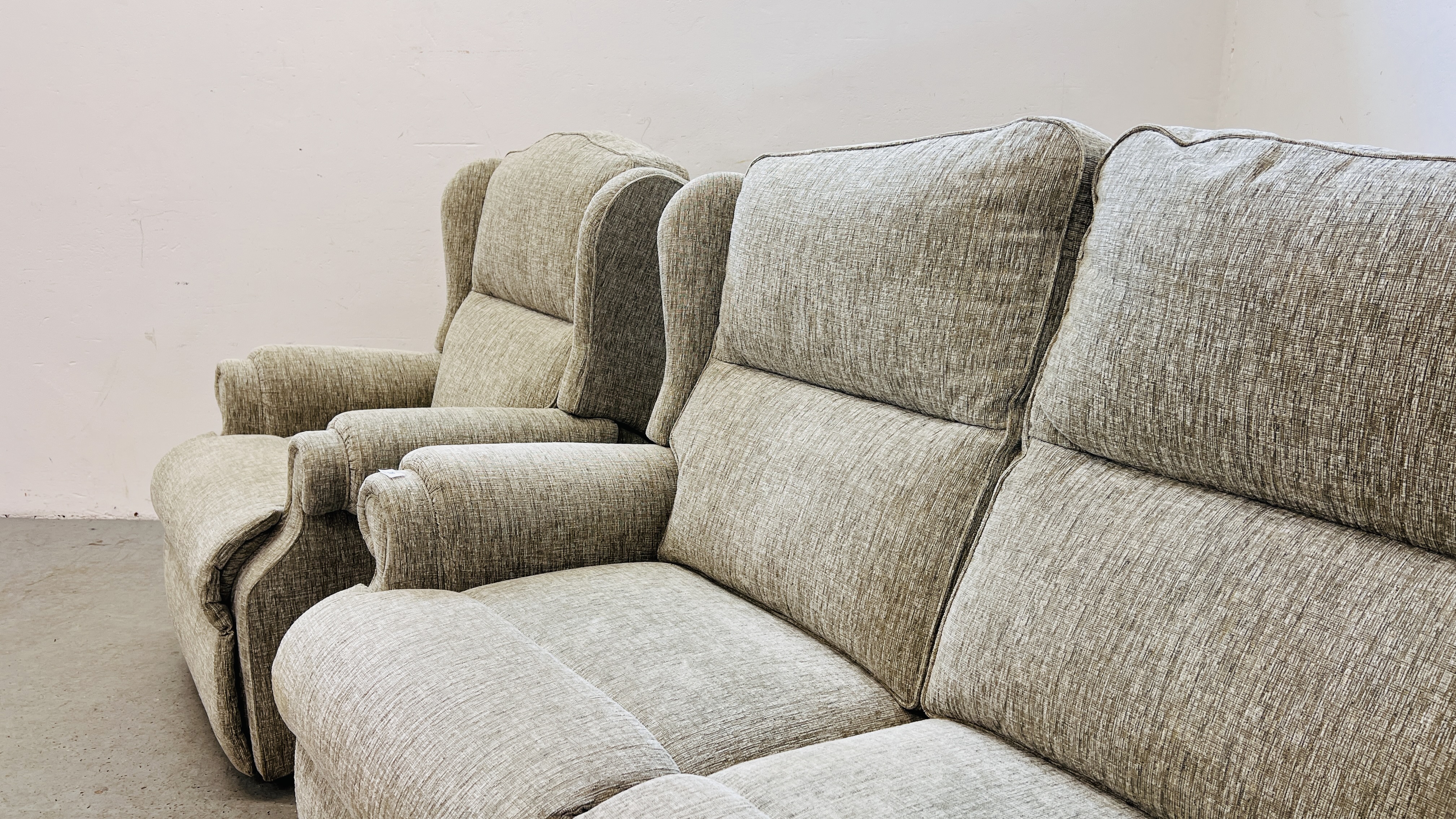 A GOOD QUALITY "SHERBORNE" TWO SEATER SOFA W 140CM X D 82CM X H 94CM ALONG WITH A MATCHING ARMCHAIR. - Image 6 of 14