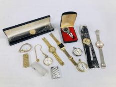 A GROUP OF ASSORTED WRIST WATCHES AND POCKET WATCHES TO INCLUDE A GENT'S WRIST WATCH MARKED DIANTUS