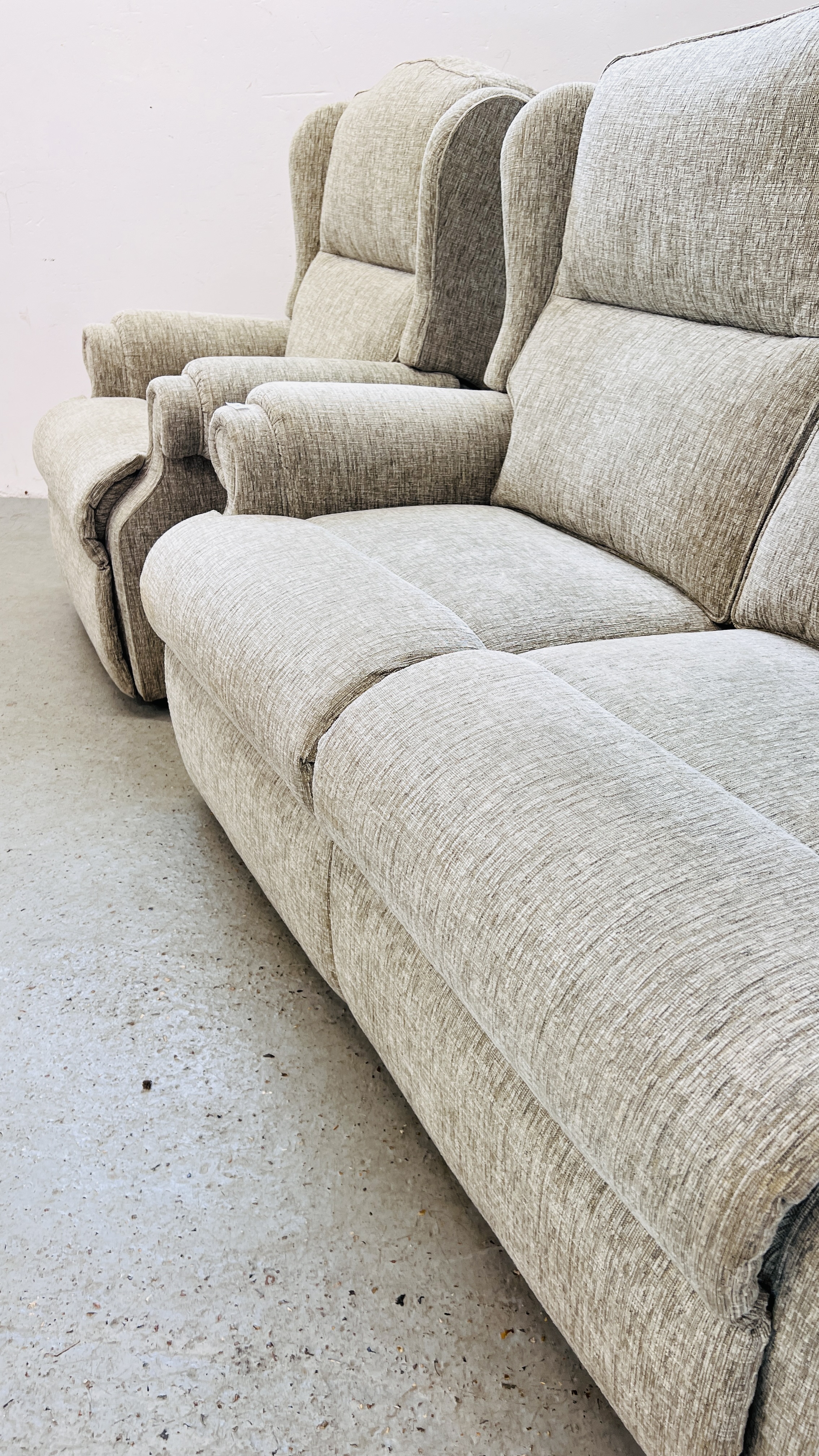 A GOOD QUALITY "SHERBORNE" TWO SEATER SOFA W 140CM X D 82CM X H 94CM ALONG WITH A MATCHING ARMCHAIR. - Image 7 of 14