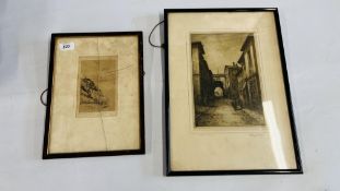 THREE VINTAGE FRAMED ETCHING OF LOCAL INTEREST TO INCLUDE WEST CLIFF INDISTINCT SIGNATURE + A