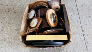 BOX CONTAINING COLLECTION OF ASSORTED CLOCKS AND BAROMETERS (ELECTRIC EXAMPLES SOLD AS COLLECTORS