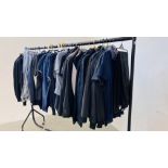 AN EXTENSIVE COLLECTION OF GENT'S CLOTHING TO INCLUDE JACKETS, SUITS AND TROUSERS, POLOS AND SHIRTS,