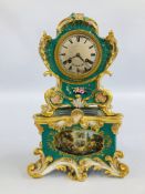 A VINTAGE DECORATIVE PORCELAIN MANTEL CLOCK BEARING INITIALS J.