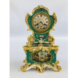 A VINTAGE DECORATIVE PORCELAIN MANTEL CLOCK BEARING INITIALS J.