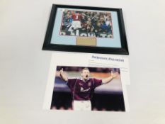 TWO SIGNED WEST HAM UNITED FC PHOTOGRAPHS TO INCLUDE A CARLOS TEVEZ EXAMPLE WITH CERTIFICATE OF