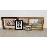 GROUP OF FIVE FRAMED HORSE RACING PRINTS TO INCLUDE FRANKIE DETTORI SIGNED PRINT,