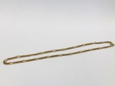A 9CT GOLD FIGARO LINK CHAIN, L 40CM.