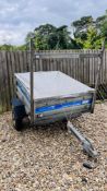 MAYPOLE MP712 GALVANISED SINGLE AXLE CAR TRAILER COMPLETE WITH COVER AND SPARE WHEEL.