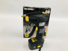 IDEAWORKS CORDLESS TIRE 12 VOLT INFLATOR COMPLETE WITH CHARGER AND ORIGINAL BOX - SOLD AS SEEN.