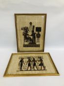 A PAIR OF FRAMED EGYPTIAN PAPYRUS PICTURES W 53CM X H 70.5CM.