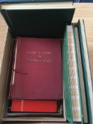 BOX WITH STAMP COLLECTIONS IN SEVEN VOLUMES AND LOOSE, COMMONWEALTH, AUSTRIA, NETHERLANDS,