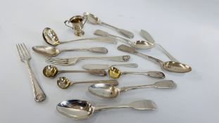 A MINIATURE SILVER TROPHY CUP, 2 SILVER BUTTER KNIVES,