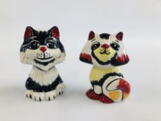 TWO LORNA BAILEY CAT COLLECTIBLE ORNAMENTS TO INCLUDE TEX - & HONEY H 12.5CM BEARING SIGNATURES.