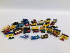 A BOX OF DIE-CAST MODEL VEHICLES TO INCLUDE BOXED MATCHBOX EXAMPLES ETC.