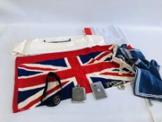 A WHITE ENSIGN FLAG 178CM. X 91CM., ENGLAND ST. GEORGES FLAG 150CM X 86CM.