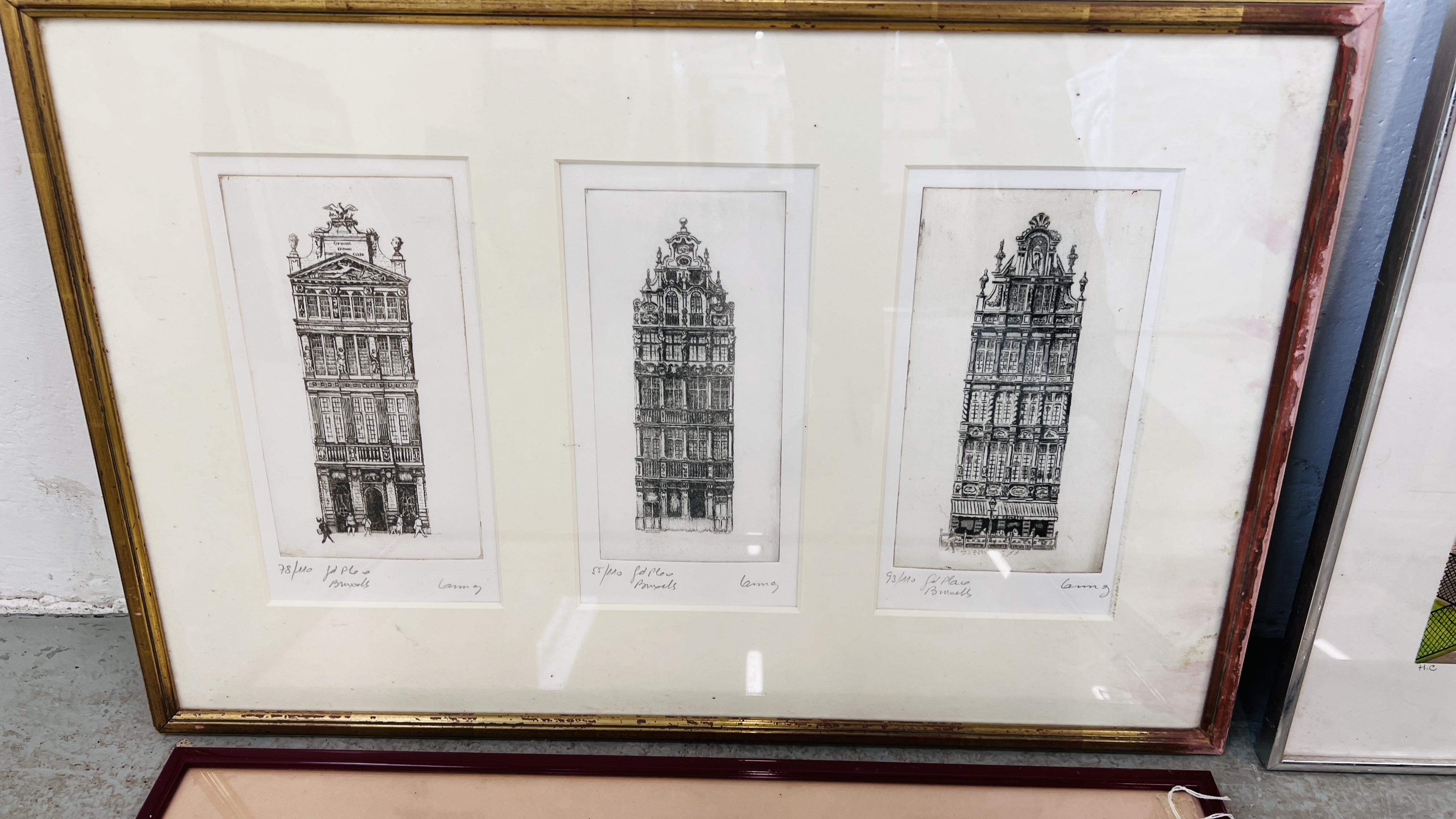 A GROUP OF EIGHT FRAMED PRINTS AND ETCHINGS TO INCLUDE EUROPEAN SQUARE SCENE SIGNED H. - Image 3 of 10