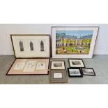 A GROUP OF EIGHT FRAMED PRINTS AND ETCHINGS TO INCLUDE EUROPEAN SQUARE SCENE SIGNED H.