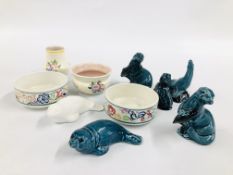 10 PIECES OF POOLE POTTERY TO INCLUDE 2 OTTERS HOLDING FISH, SEALION, 2 LAYING SEALS, ONE WHITE,