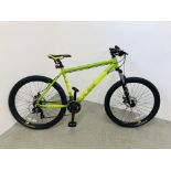 A CALIBRE RAIL 24 SPEED MOUNTAIN BIKE IN LIME GREEN.