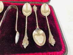 A CASED SET OF SIX SILVER COFFEE SPOONS AND SUGAR NIPS SHEFFIELD 1895 BY MAPPIN & WEBB.