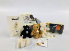 SIX STEIFF COLLECTORS TEDDY TO INCLUDE KEYRINGS AND LIMITED EDITION STEIFF MEMBERS BEARS.