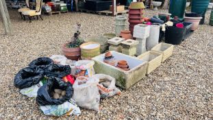 GROUP OF ASSORTED STONEWORK PLANTERS, CHIMNEY POTS,