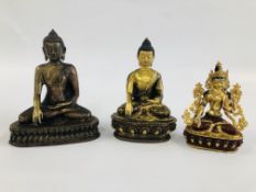 A GROUP OF 3 METAL CRAFT BUDDHAS.