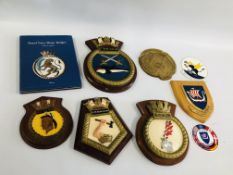 A GROUP OF SIX SHIPS CREST PLAQUES TO INCLUDE IROQUOIS, BIRMINGHAM, AVENGER, FINWHALE, LOYO SPEAR,